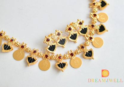 Gold tone Black palakka Lakshmi coin Necklace set dj-36437