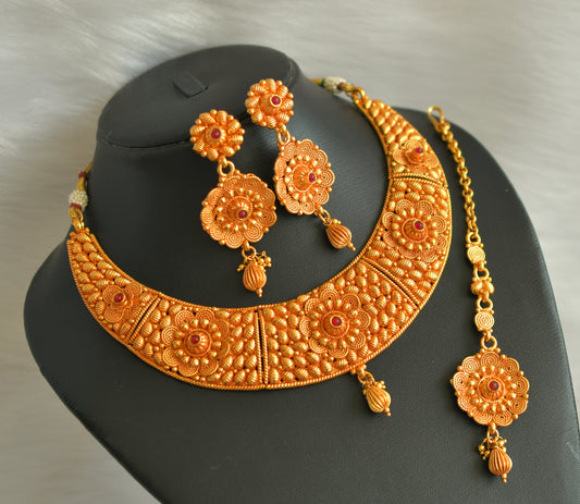 Gheru finish kemp flower necklace set with tikka dj-23559