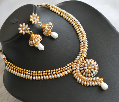 Antique pearl stone necklace set dj-17540