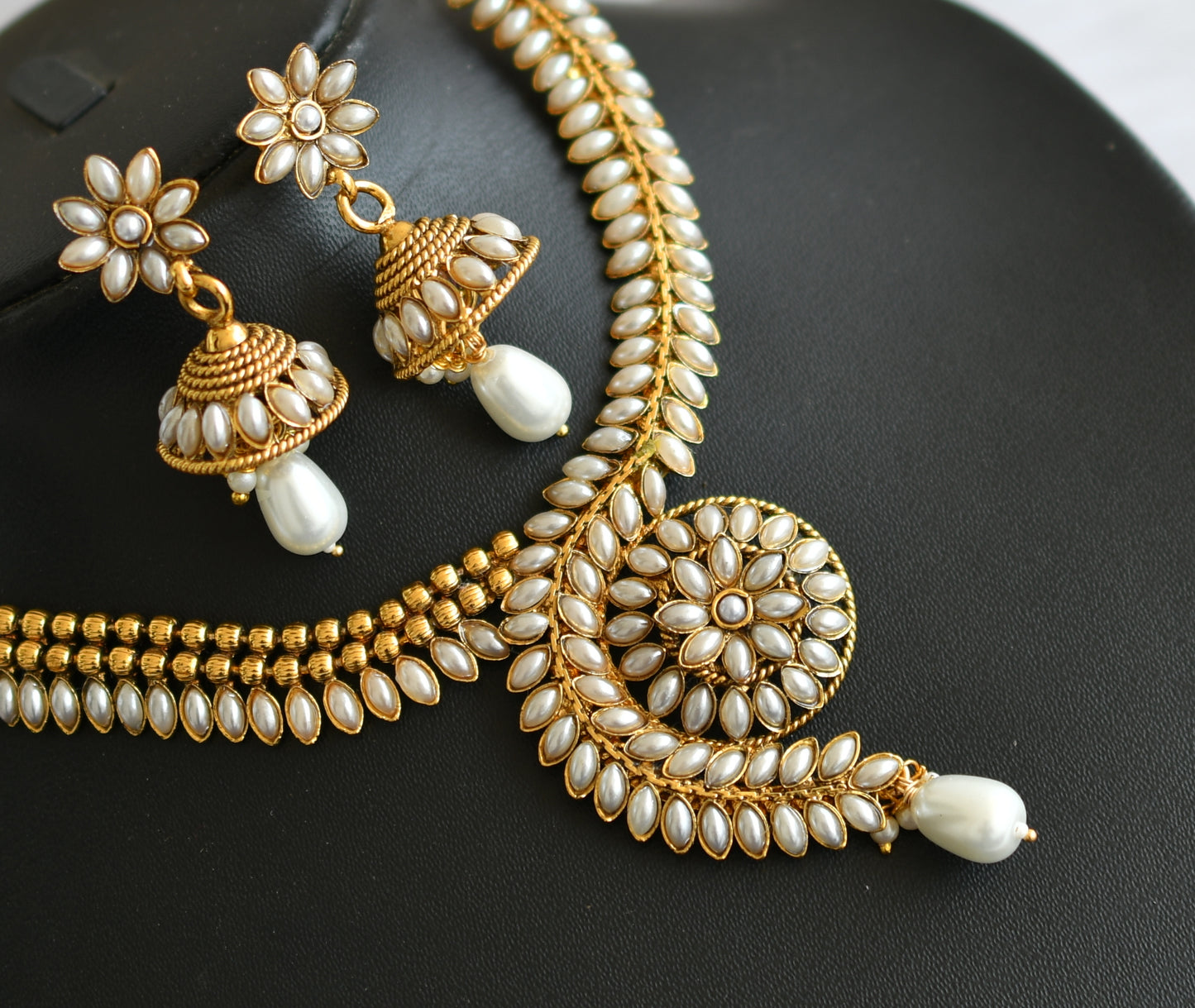 Antique pearl stone necklace set dj-17540