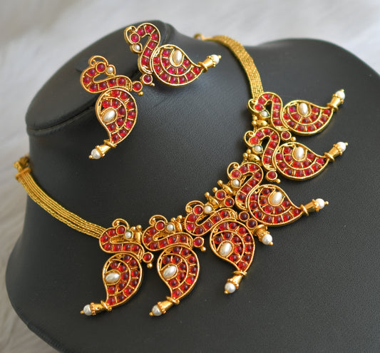 Antique pink-pearl peacock necklace set dj-03507