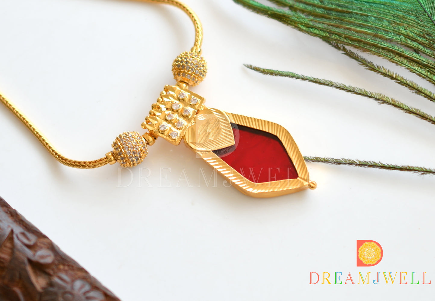 Gold tone Red Nagapadam Kerala style kodi necklace dj-36415