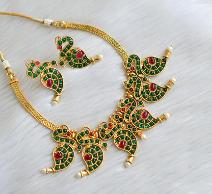 Antique green-pink peacock necklace set dj-03504