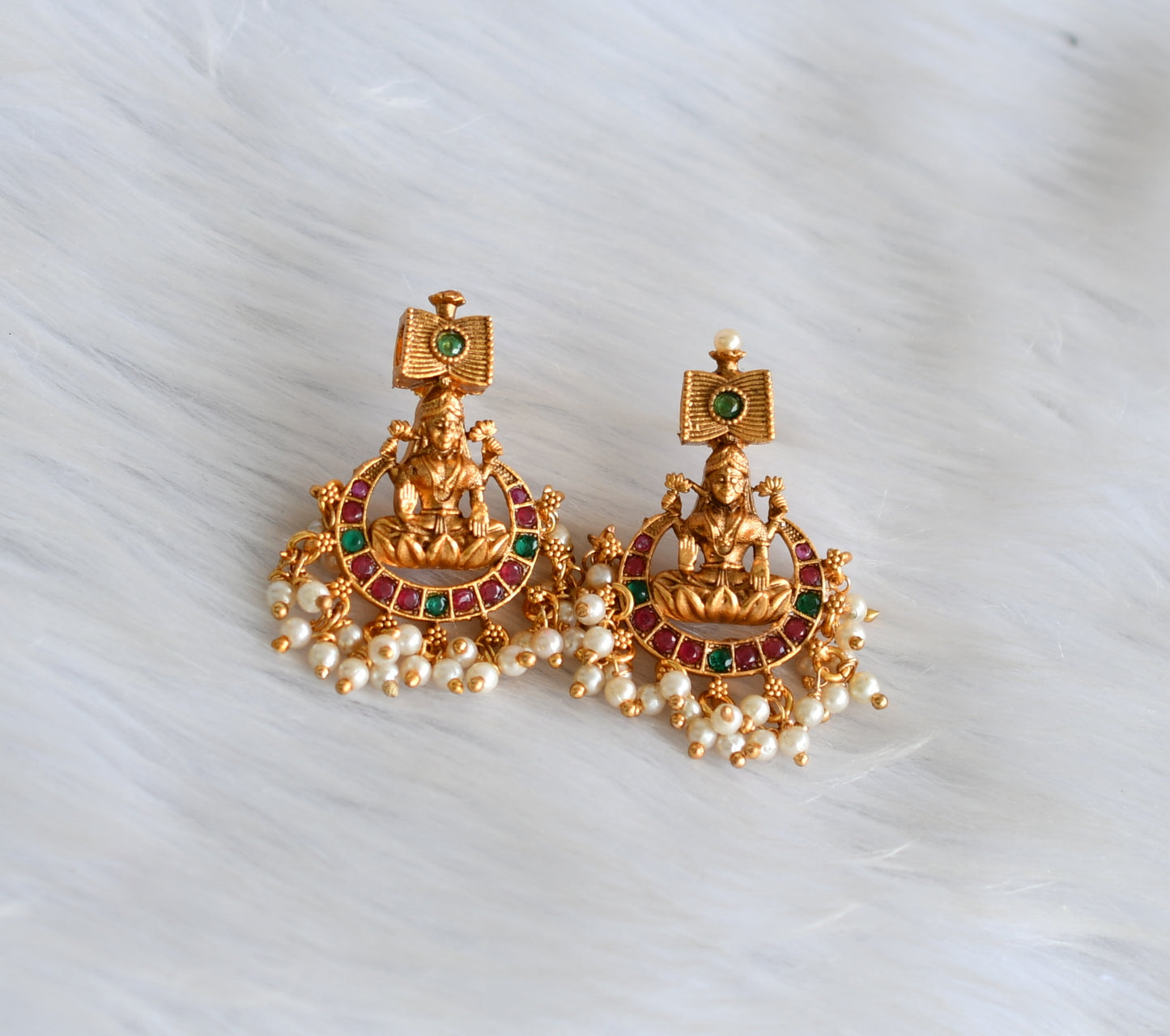 Matte finish ruby-emerald Lakshmi pearl gutta pusalu haar set dj-25083