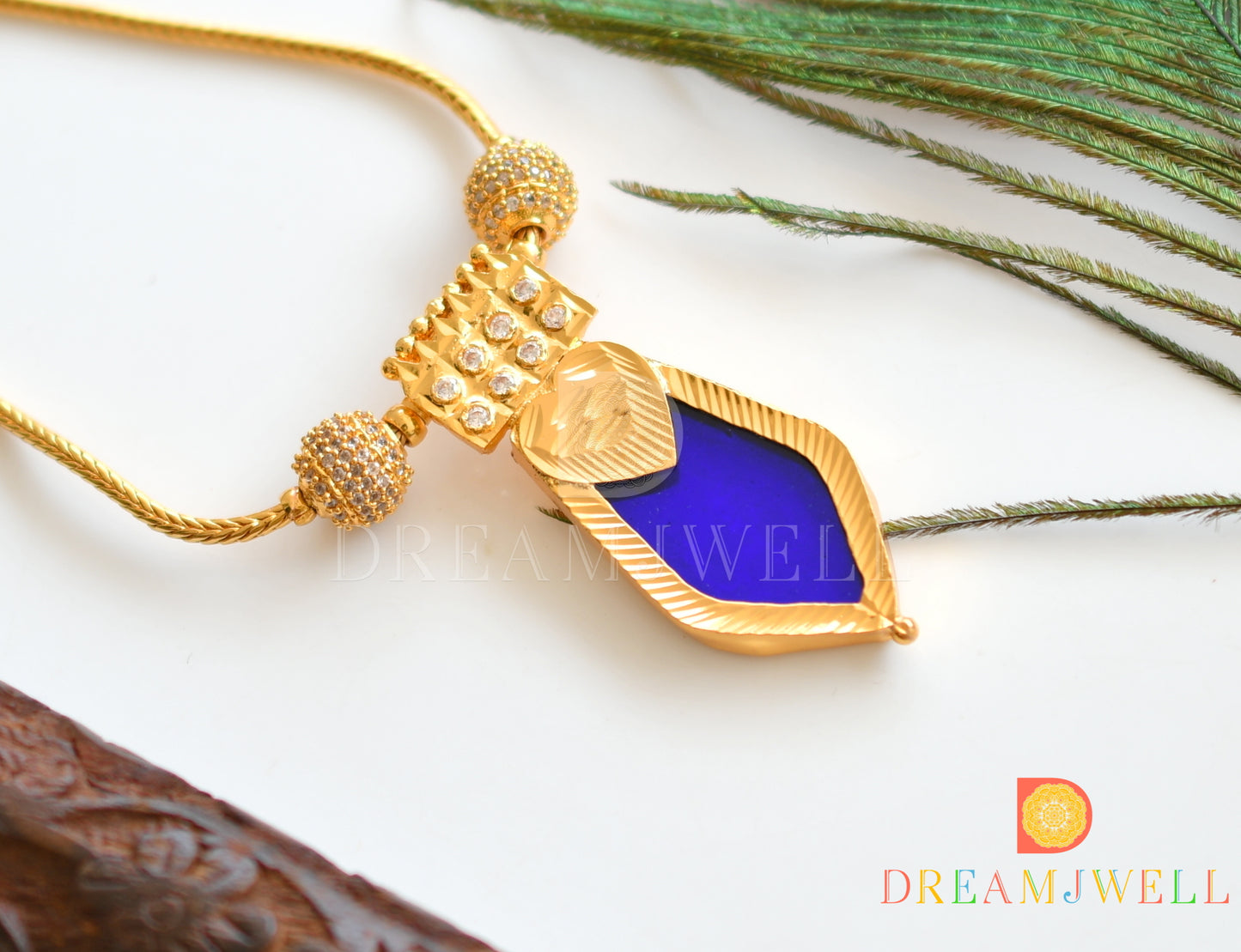 Gold tone Blue Nagapadam Kerala style kodi necklace dj-36416