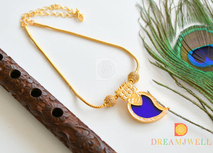 Gold tone Blue mango Kerala style kodi necklace dj-36417