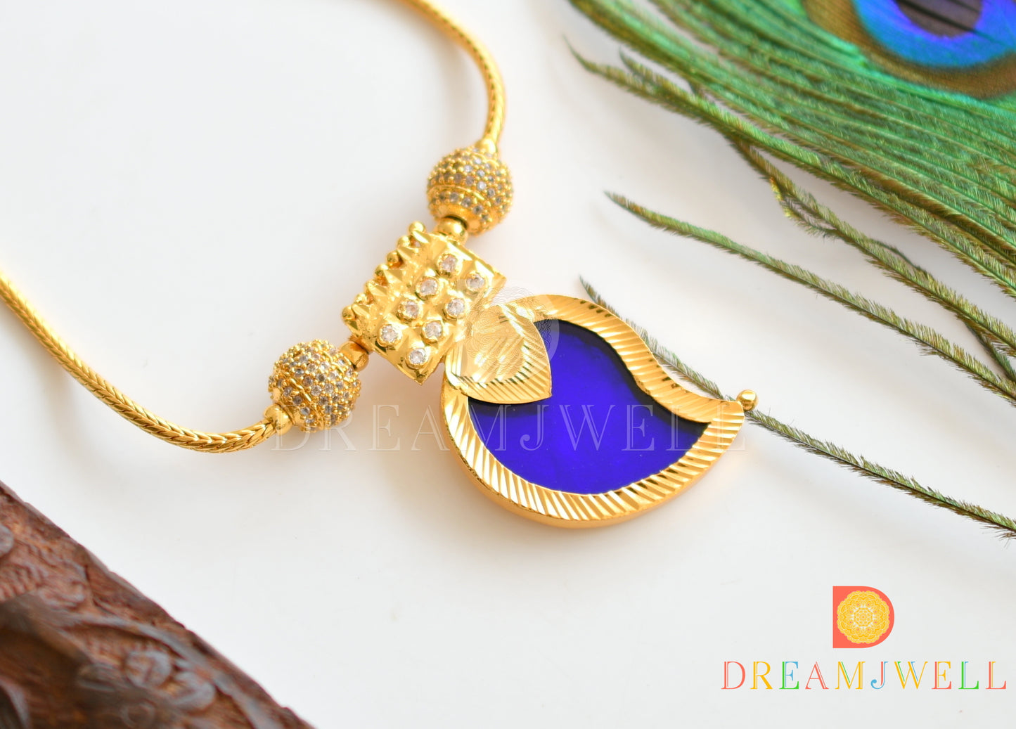 Gold tone Blue mango Kerala style kodi necklace dj-36417