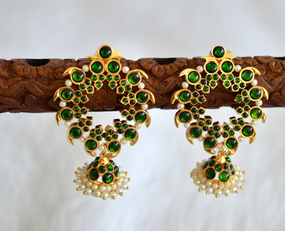 Gold tone temple green mango earrings dj-19582