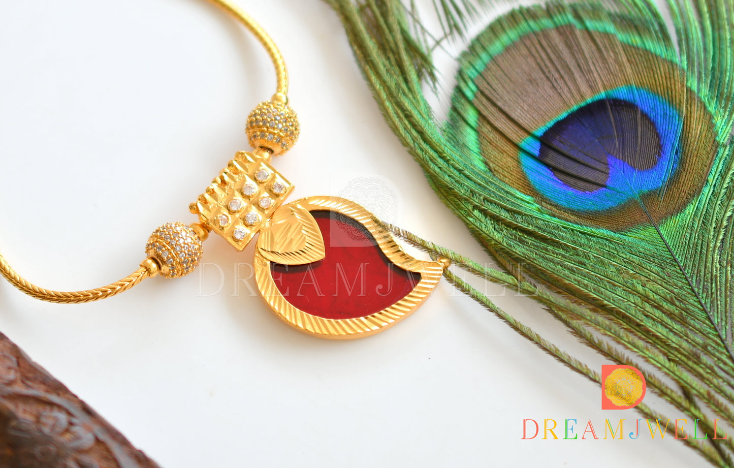 Gold tone Red mango Kerala style kodi necklace dj-36418