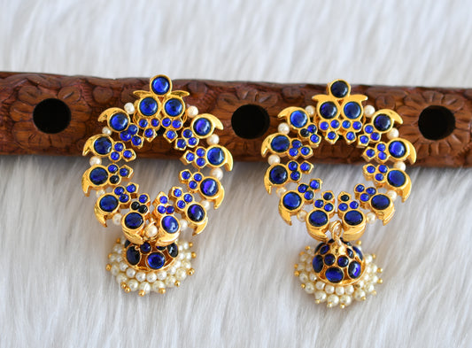 Gold tone temple blue mango earrings dj-19580