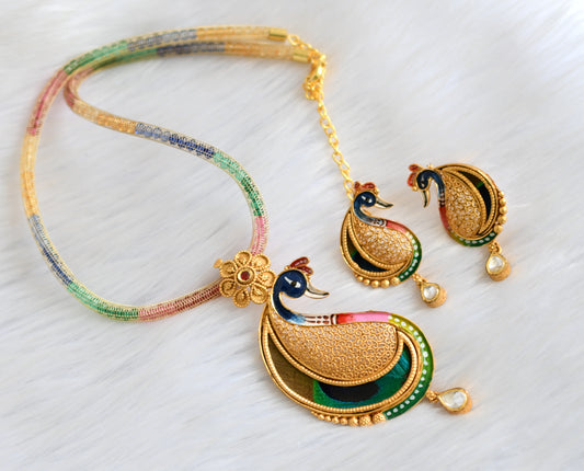 Antique gold replica peacock feather necklace set dj-05716