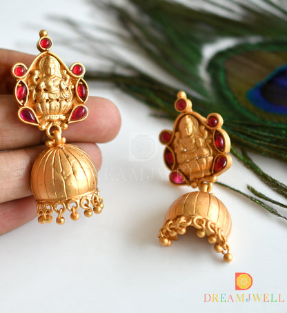 Matte finish coral color beaded Lakshmi necklace set dj-07779