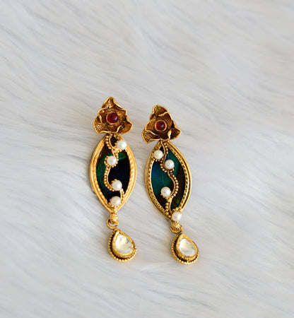 Antique gold tone pearl kundan peacock feather pendant set dj-25371