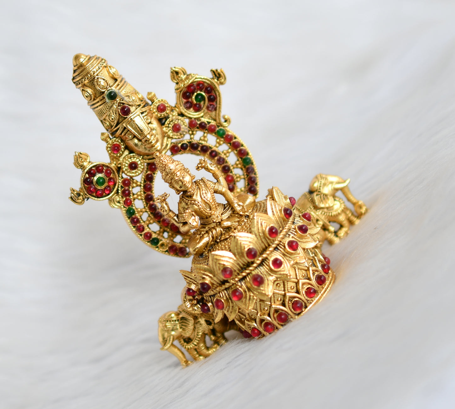 Antique gold kemp-green Lakshmi-Venkateshwara Swamy Kumkum box dj-40167