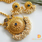Antique gold tone Pearl Cluster Blue Long Necklace Set dj-07712