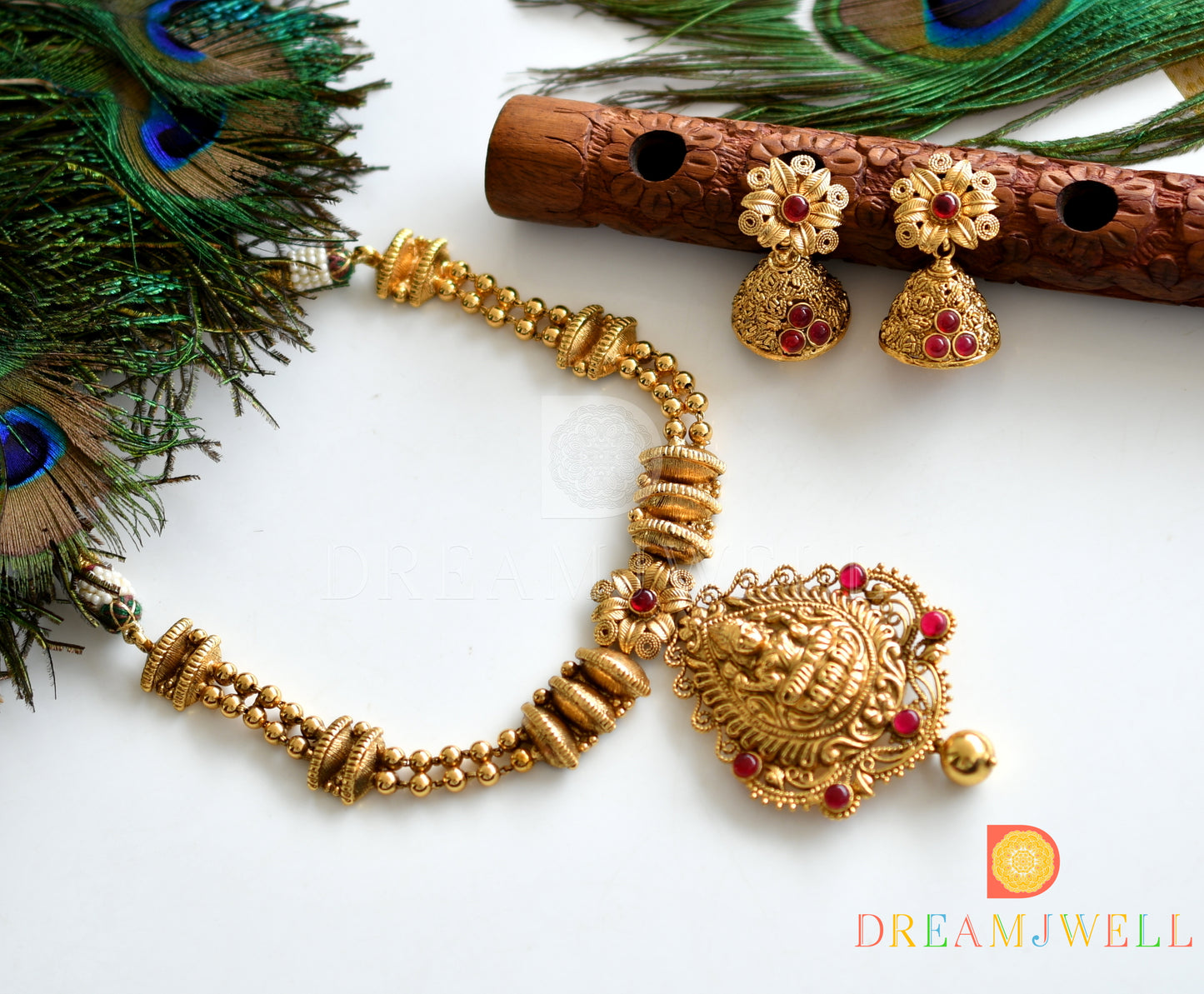 Antique nagaas kemp Lakshmi necklace set dj-07818