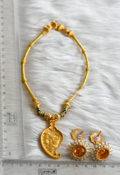 Gold tone maroon mango necklace set dj-01383