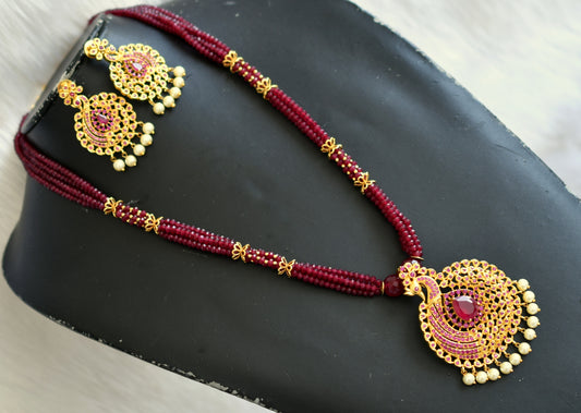 Gold tone cz ruby peacock beaded necklace set dj-19587