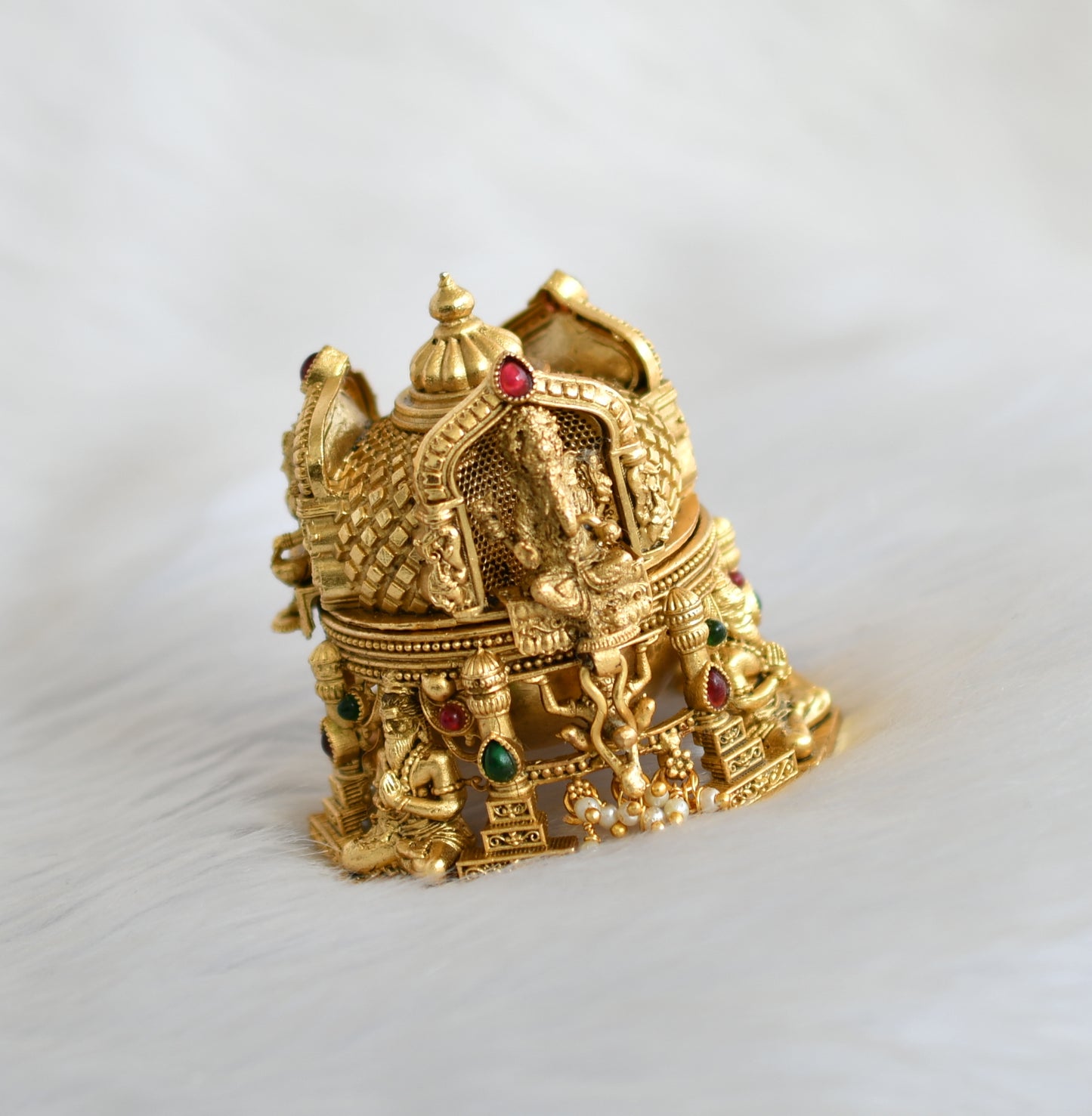 Antique gold tone kemp-green Temple design Kumkum box dj-40168