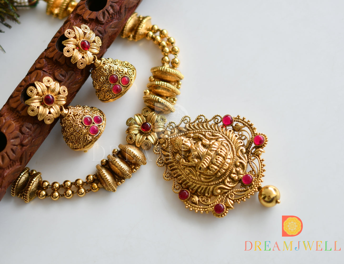 Antique nagaas kemp Lakshmi necklace set dj-07818