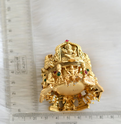 Antique gold tone kemp-green Temple design Kumkum box dj-40168