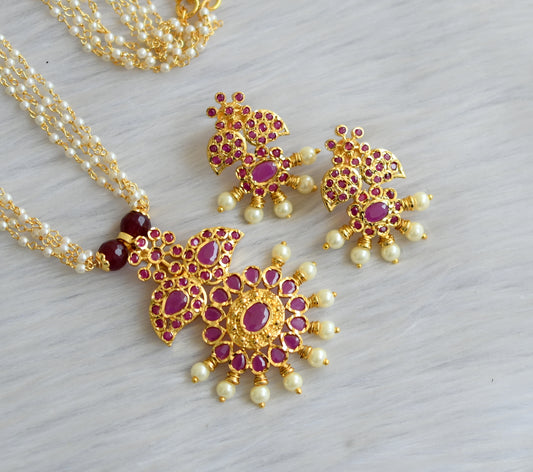 Gold tone ruby pearl mango necklace set dj-22816