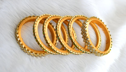 Gold tone silk thread white multi color kundan stone set of 6 Bangles (2.6) dj-40214