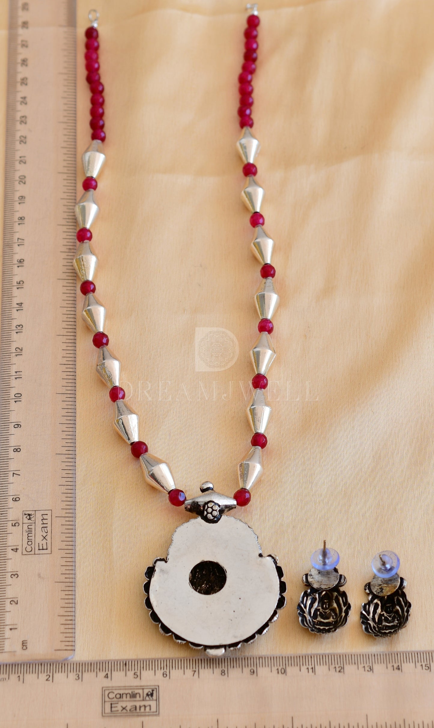 Silver tone Lakshmi ruby agates necklace set dj-35690