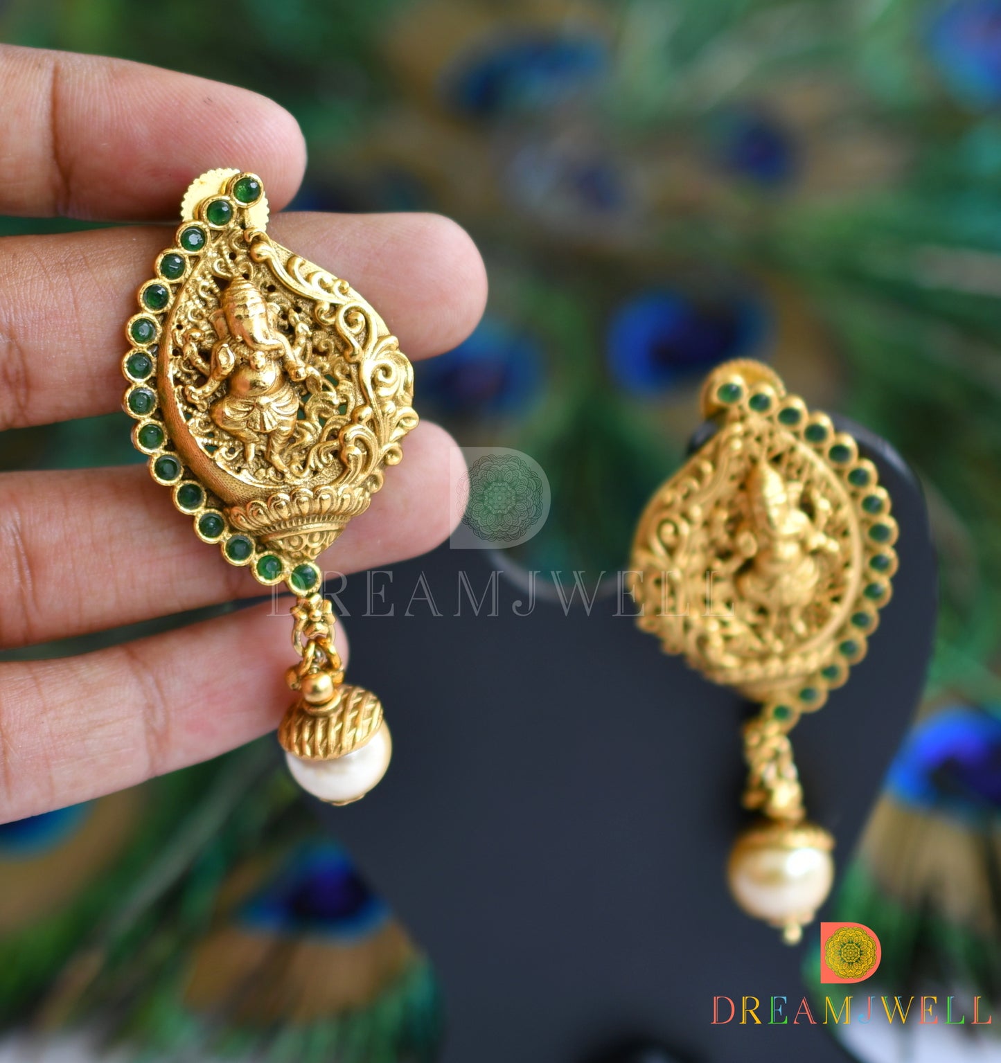 Antique green Ganesha earrings dj-37962