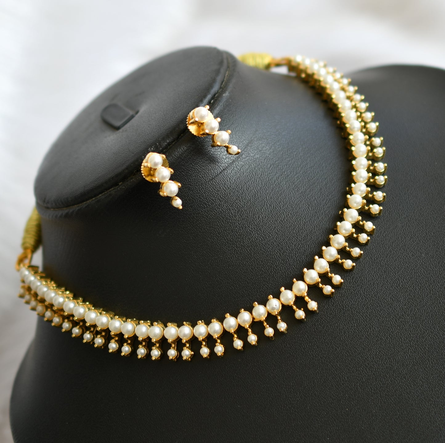 Gold tone pearl stone necklace set dj-40171