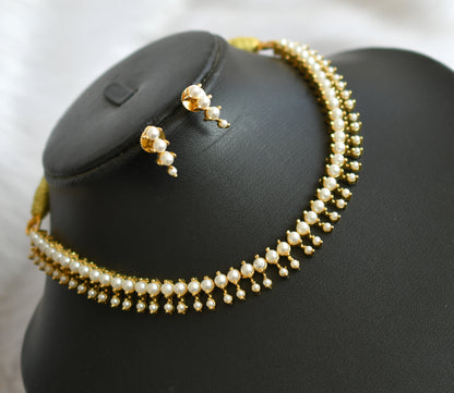 Gold tone pearl stone necklace set dj-40171