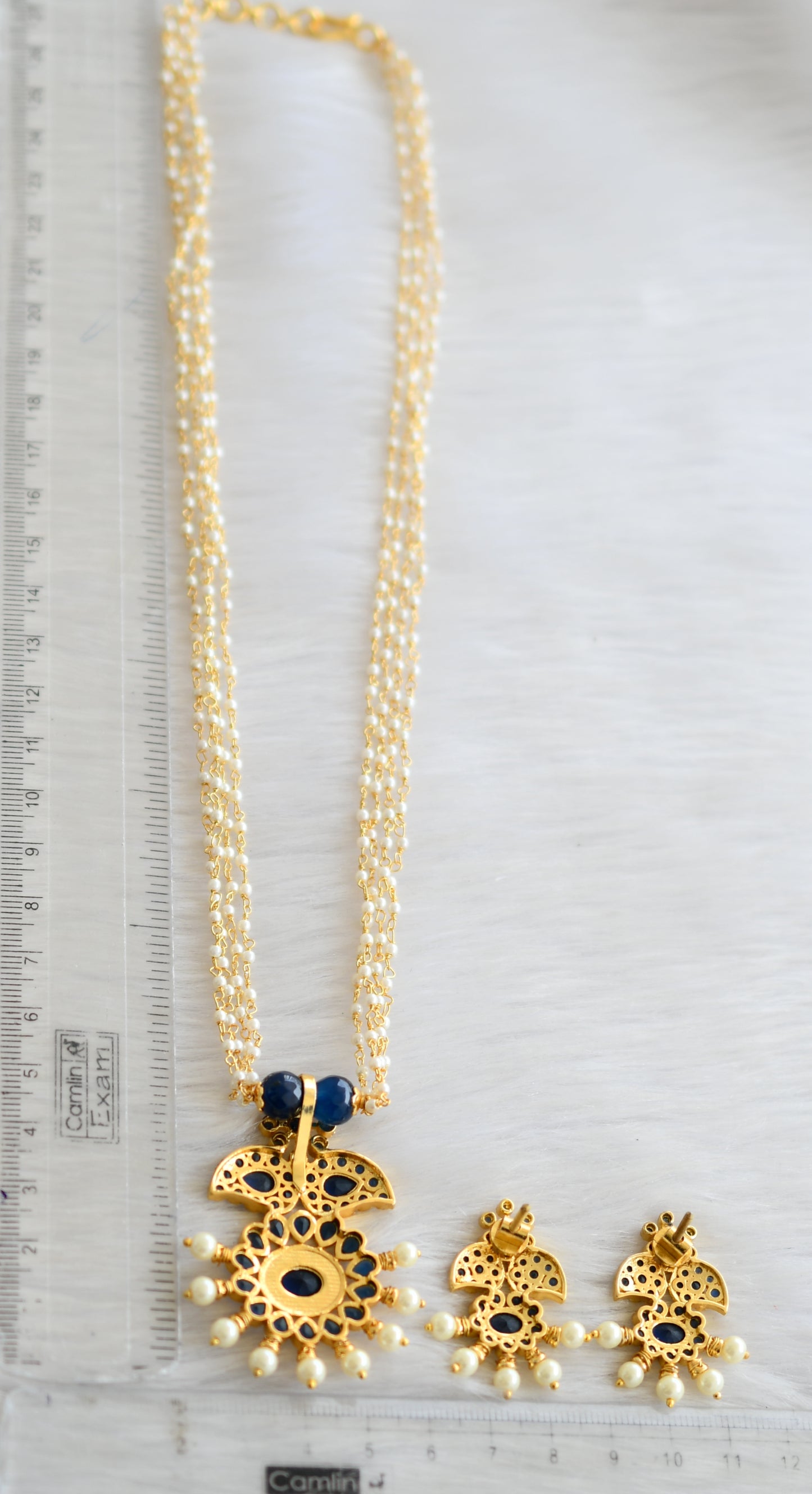Gold tone blue pearl mango necklace set dj-22818