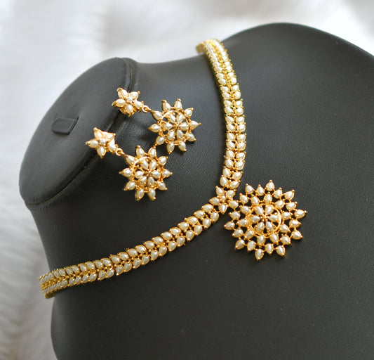 Gold tone pearl stone necklace set dj-40172