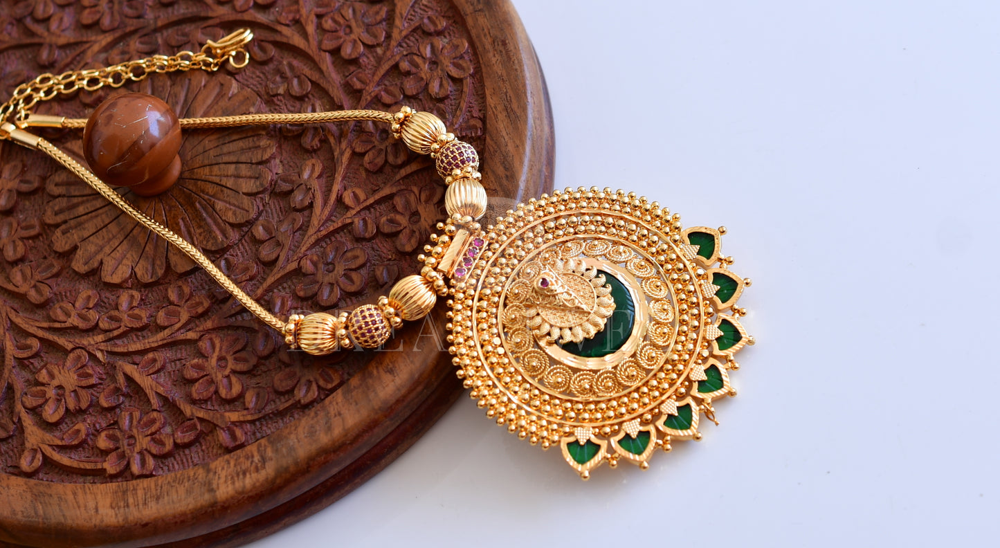 Gold tone Palakka green Kerala style necklace dj-35682