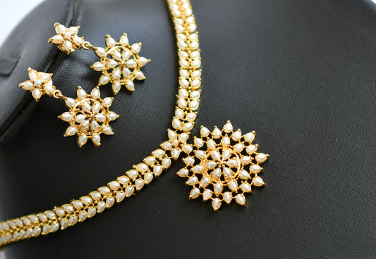 Gold tone pearl stone necklace set dj-40172