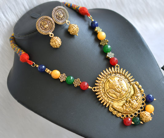 Antique multi color agate durga pendant necklace set dj-19609