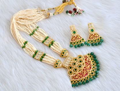 Gold tone white-emerald pearl meenakari haar set dj-19596