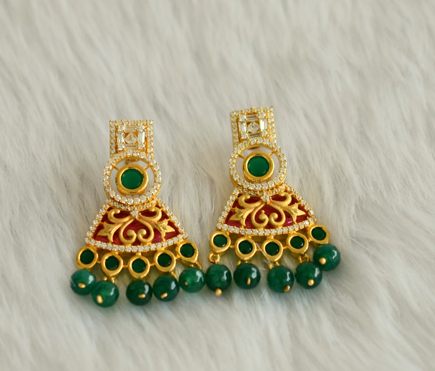 Gold tone white-emerald pearl meenakari haar set dj-19596