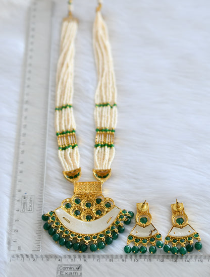 Gold tone white-emerald pearl meenakari haar set dj-19596