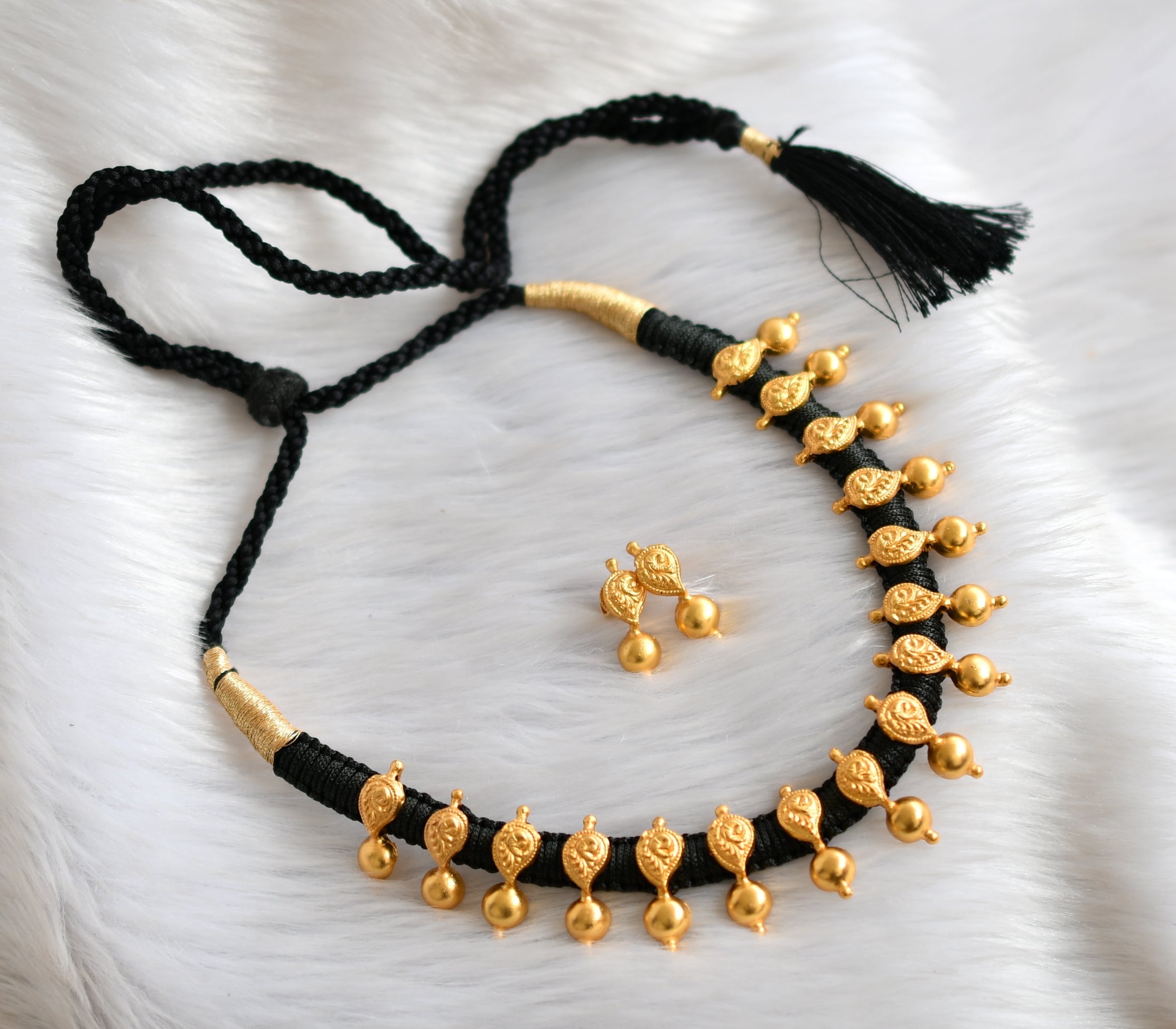 Buy JDDCART Black Thread Matte Gold choker Necklace golden oxidised Golden  beads Design embellishment Ethnic antique jewelry for women fashion at  Amazon.in