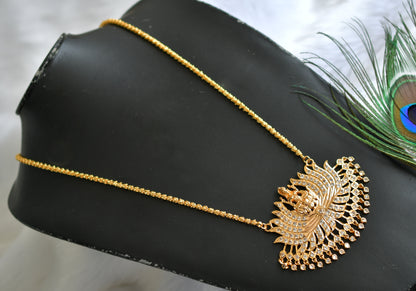 Gold tone white stone Lakshmi Lotus pendant with chain dj-38639