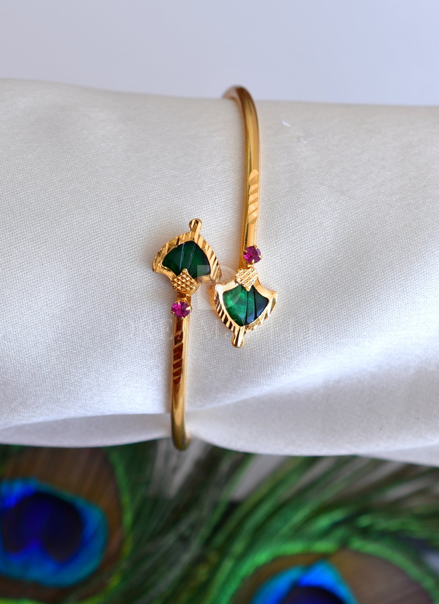 Gold tone palakka pink-green Kerala style bracelet