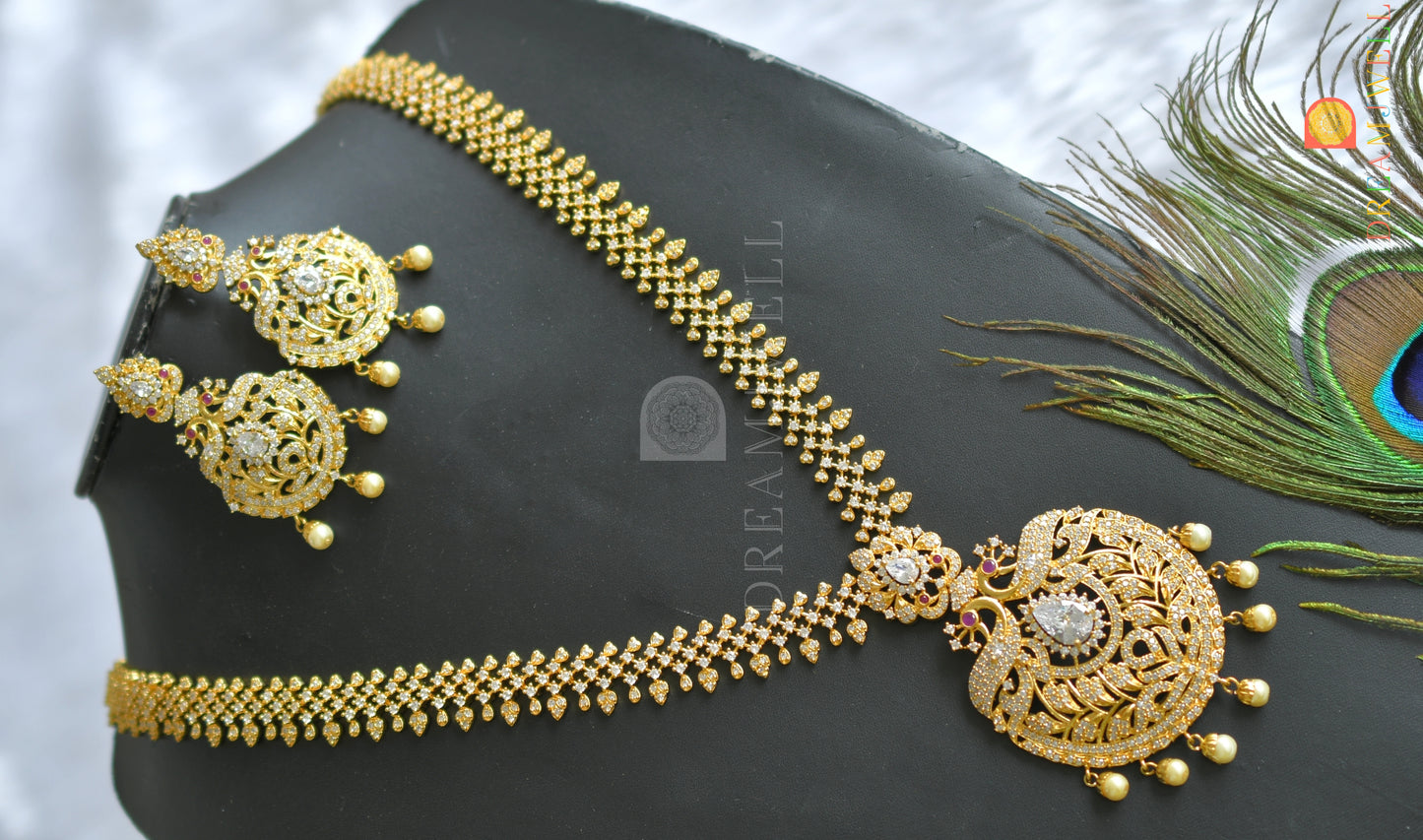 Gold plated cz white peacock short haar set dj-21771