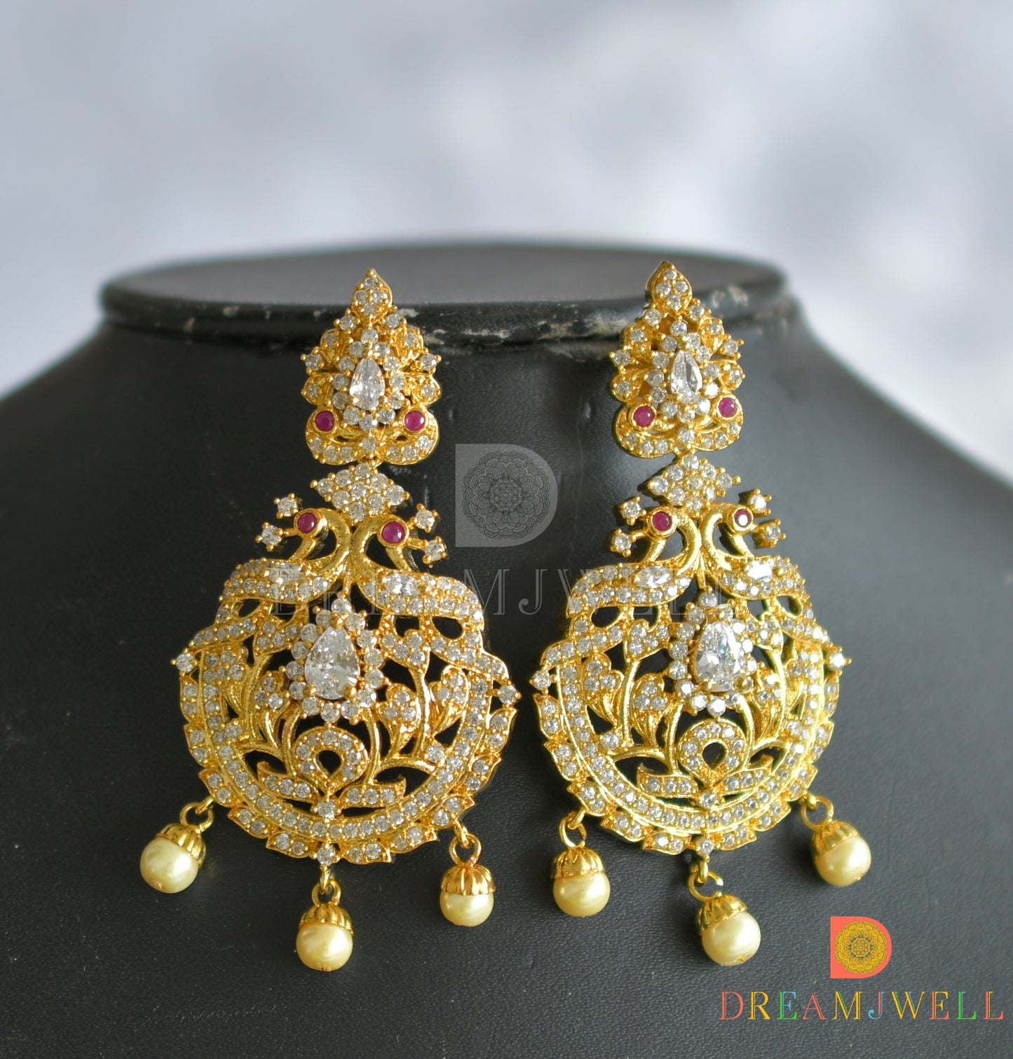 Gold plated cz white peacock short haar set dj-21771