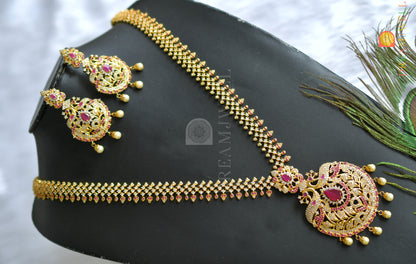 Gold plated cz white-ruby peacock short haar set dj-21772