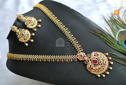 Gold plated cz white-ruby peacock short haar set dj-21772