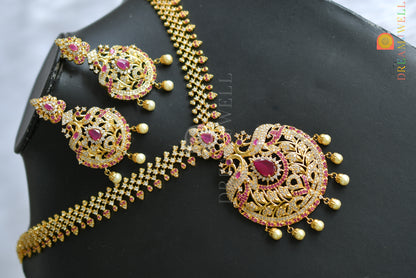 Gold plated cz white-ruby peacock short haar set dj-21772