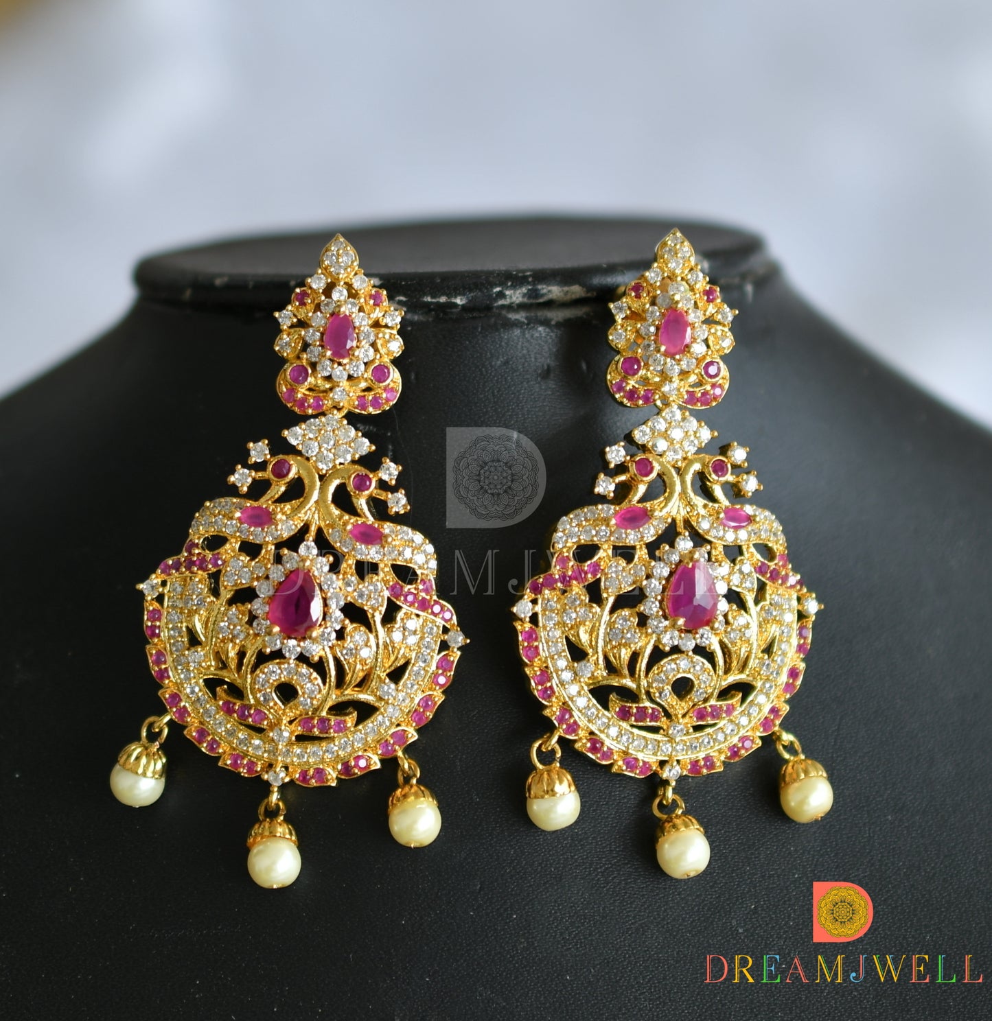 Gold plated cz white-ruby peacock short haar set dj-21772