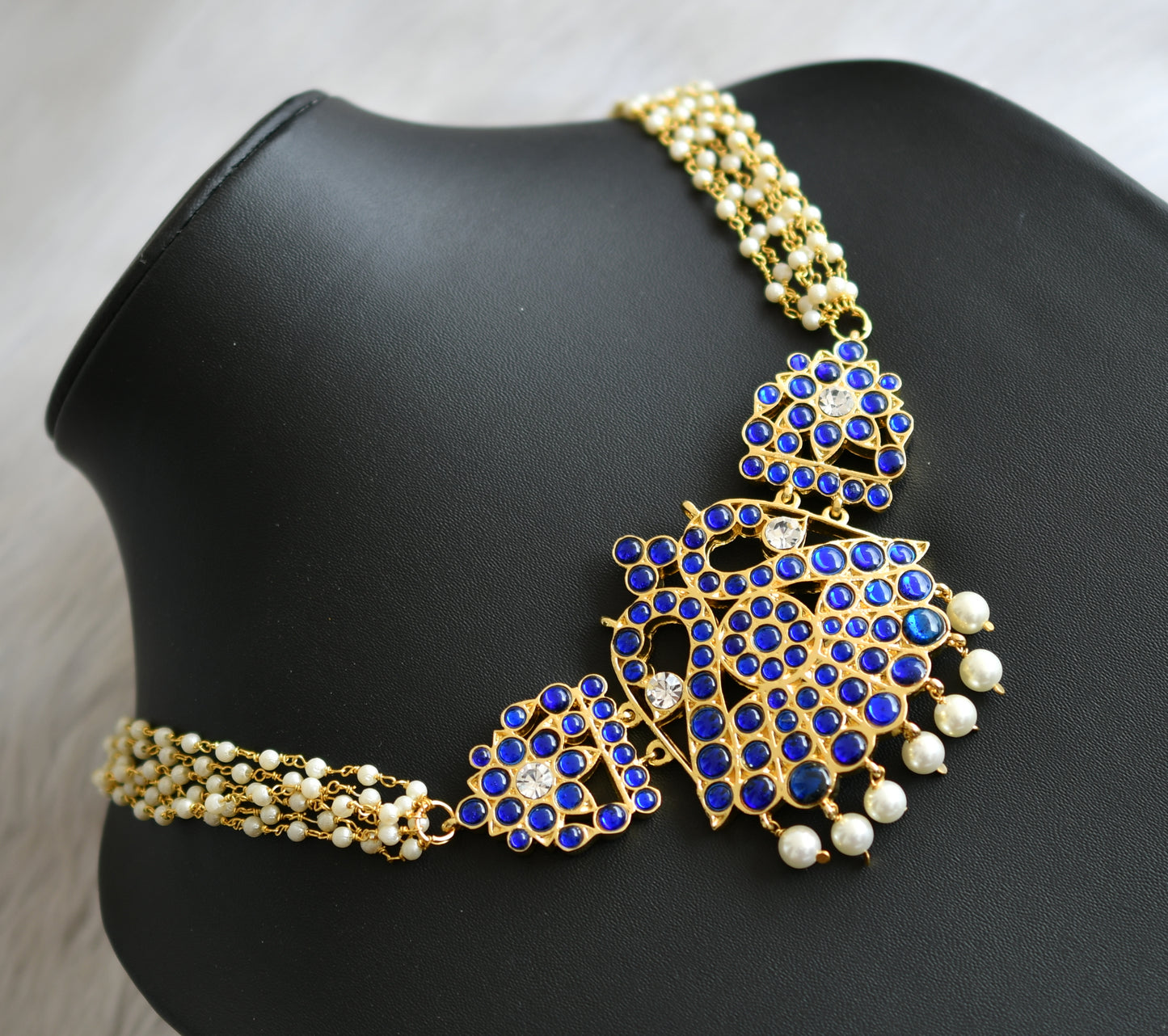 Gold tone semi precious blue kemp peacock pearl necklace dj-16336