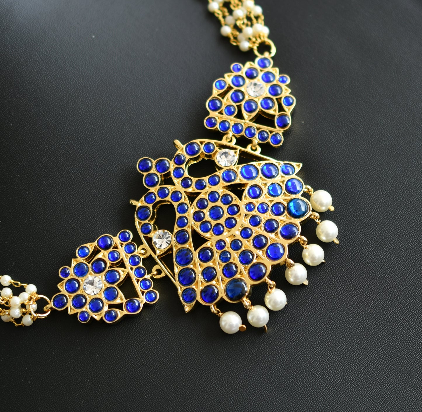 Gold tone semi precious blue kemp peacock pearl necklace dj-16336